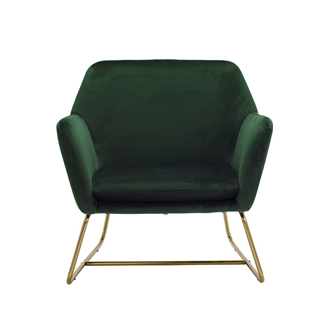 Front view of the Charlie Green Armchair with Velvet Fabric