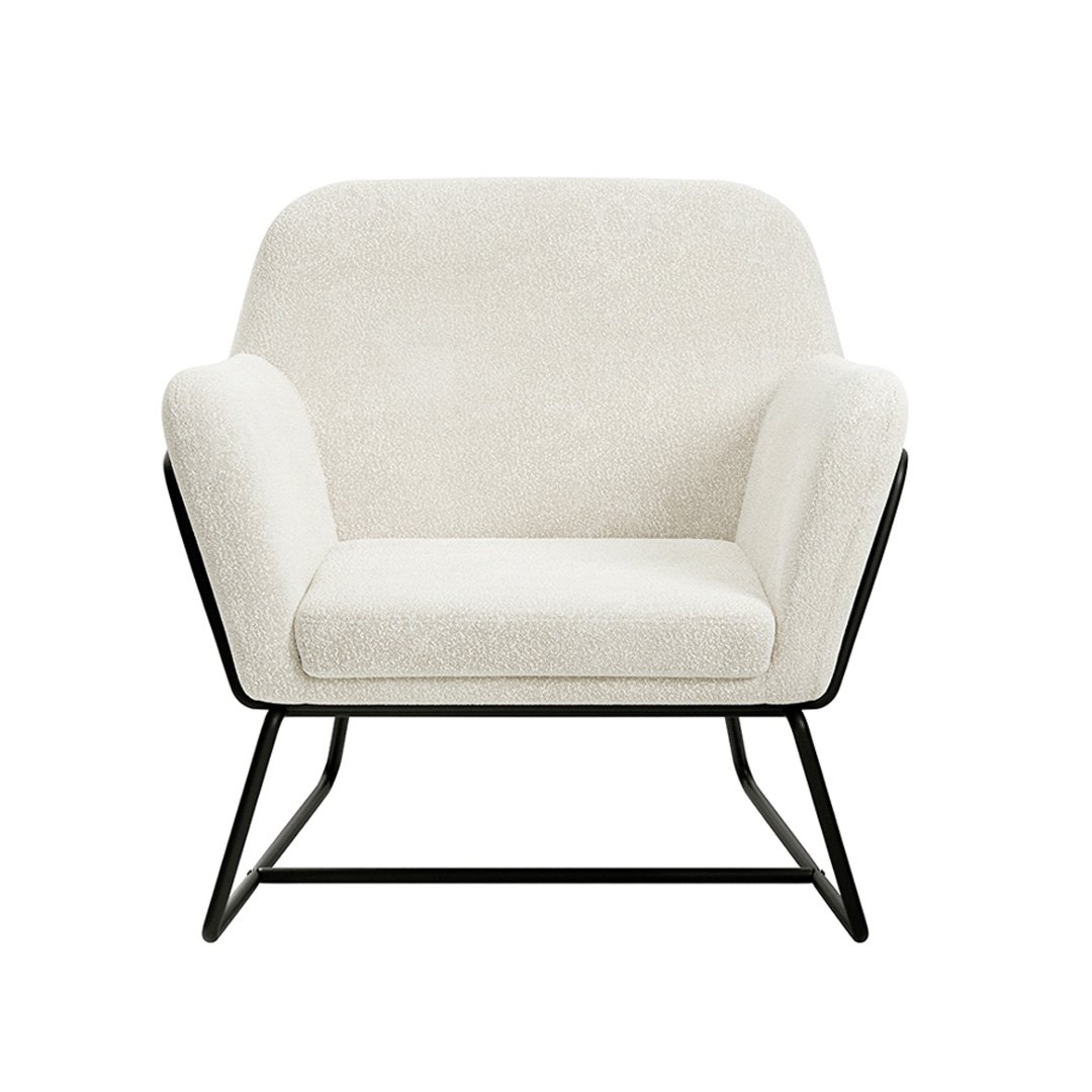 Front view of the Charlie armchair in white boucle Ivory