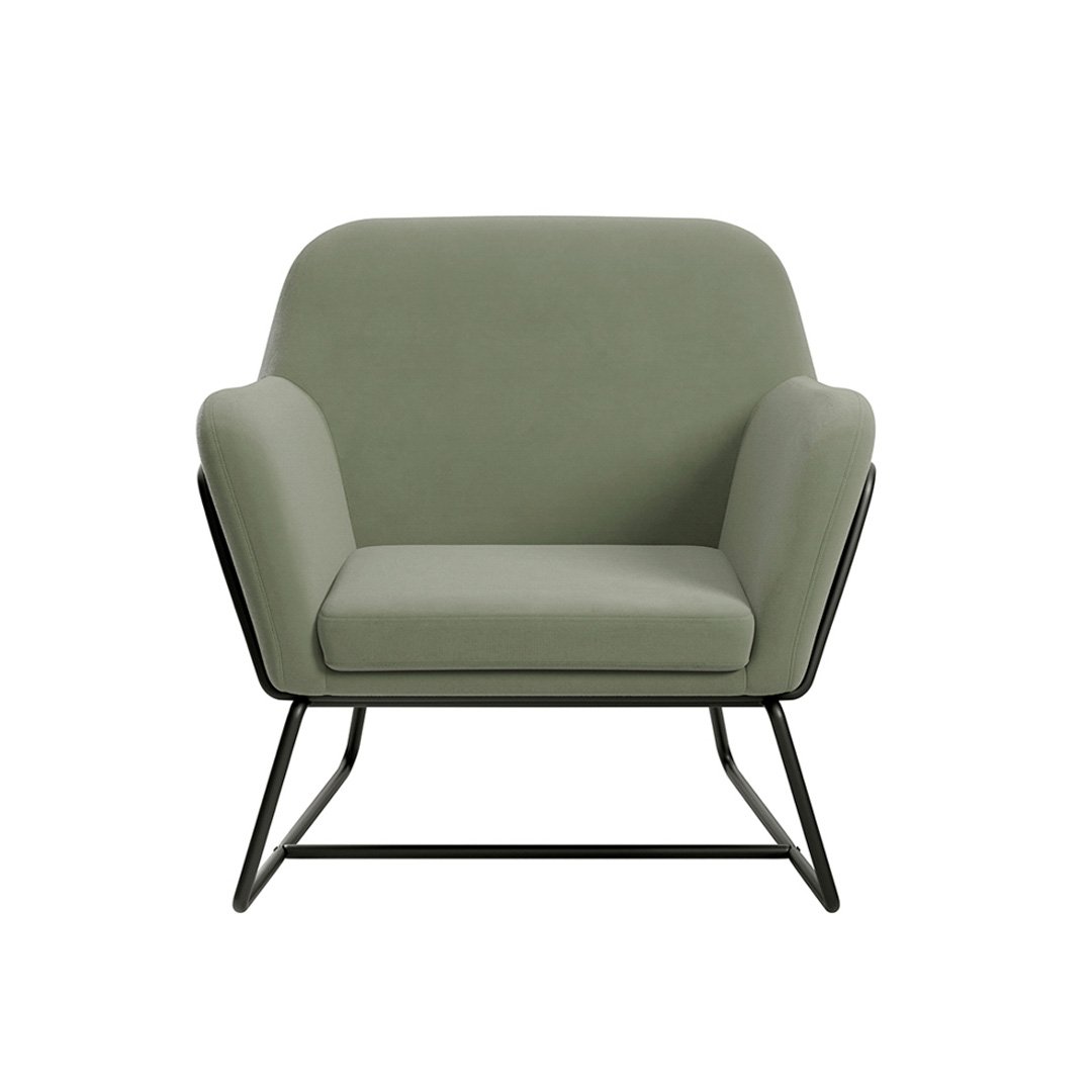 Front view of the Charlie Armchair in Sage Green velvet