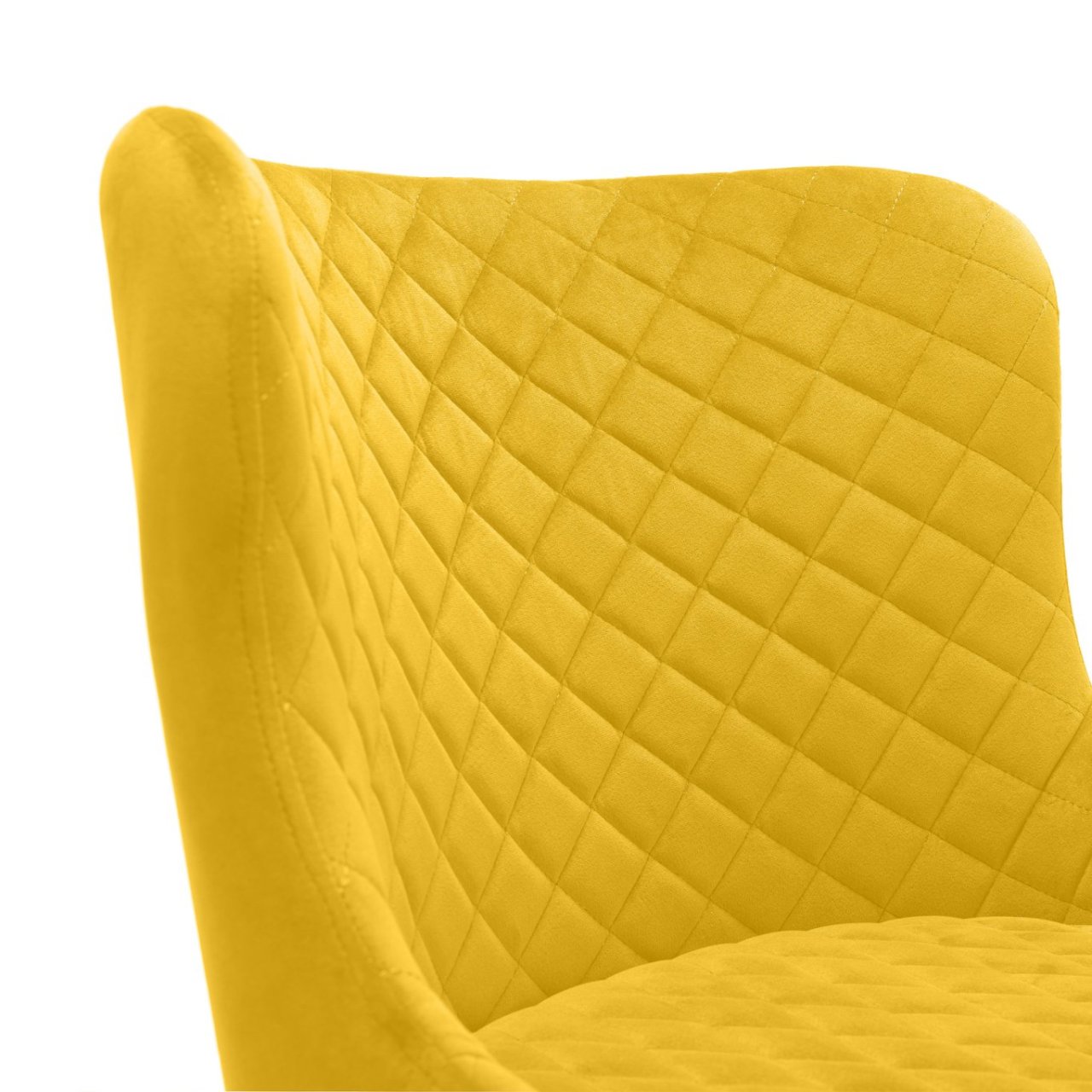 Zoom in on the curved backrest of the Luxa Bar stool and its quilted stitching