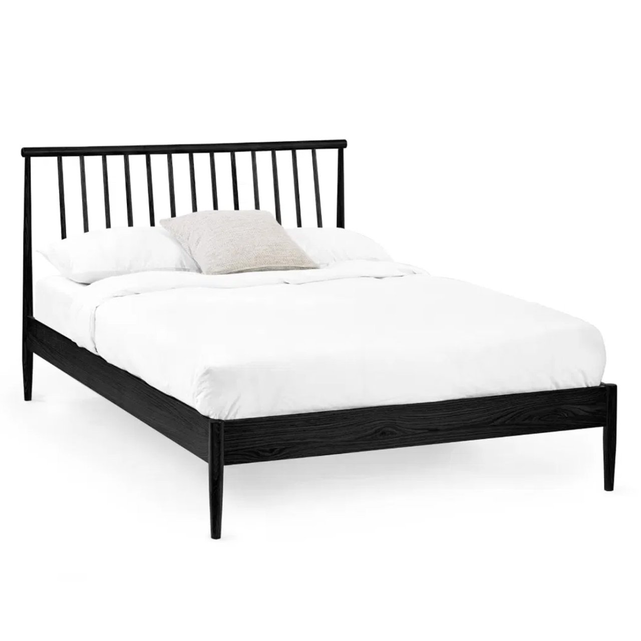 Angled view of the bed showing the angle that the spindles are taking on their way down