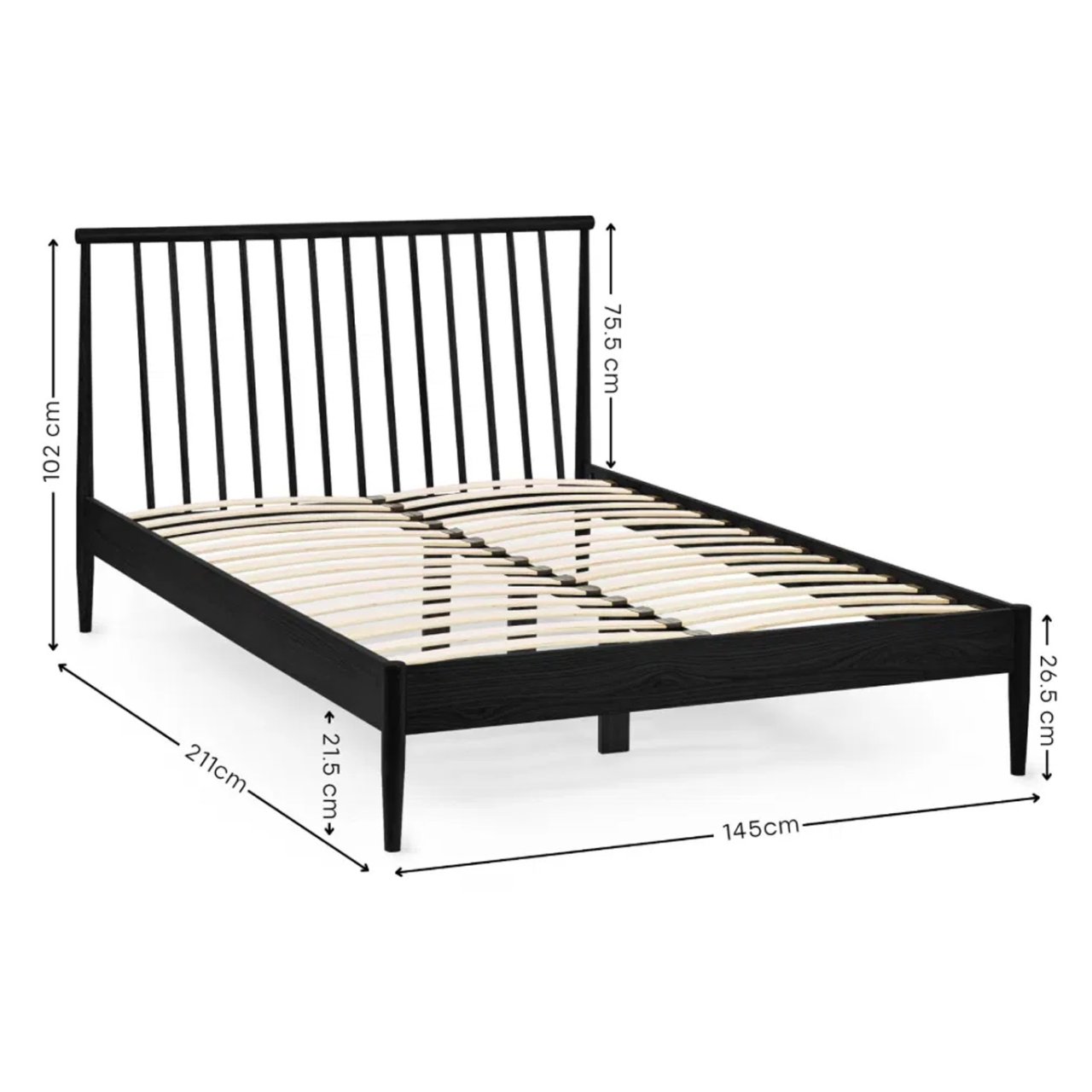 The bedframe with measures shown