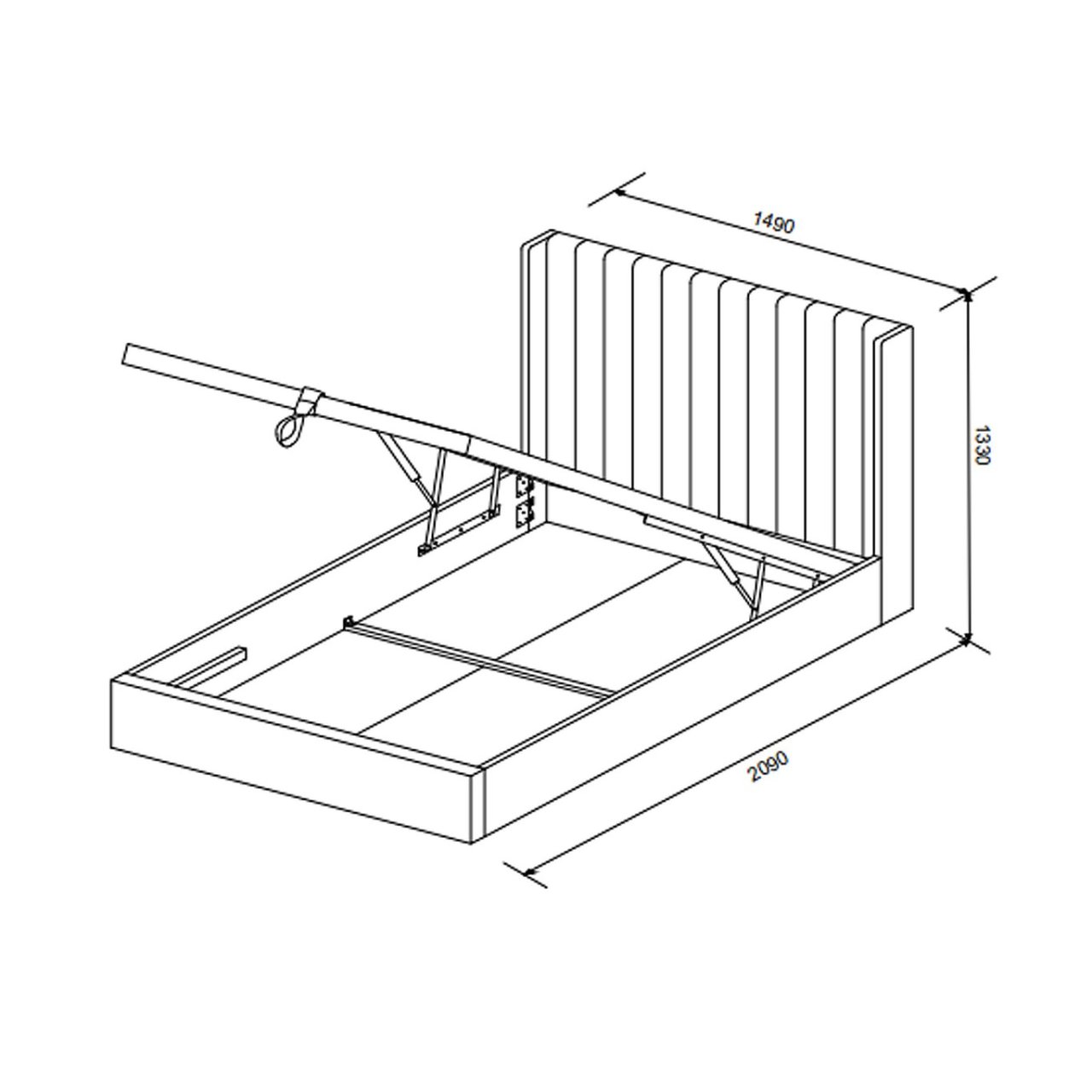 Schematic of the bed showing its dimensions in millimitres: 1490mm wide and 2090mm long