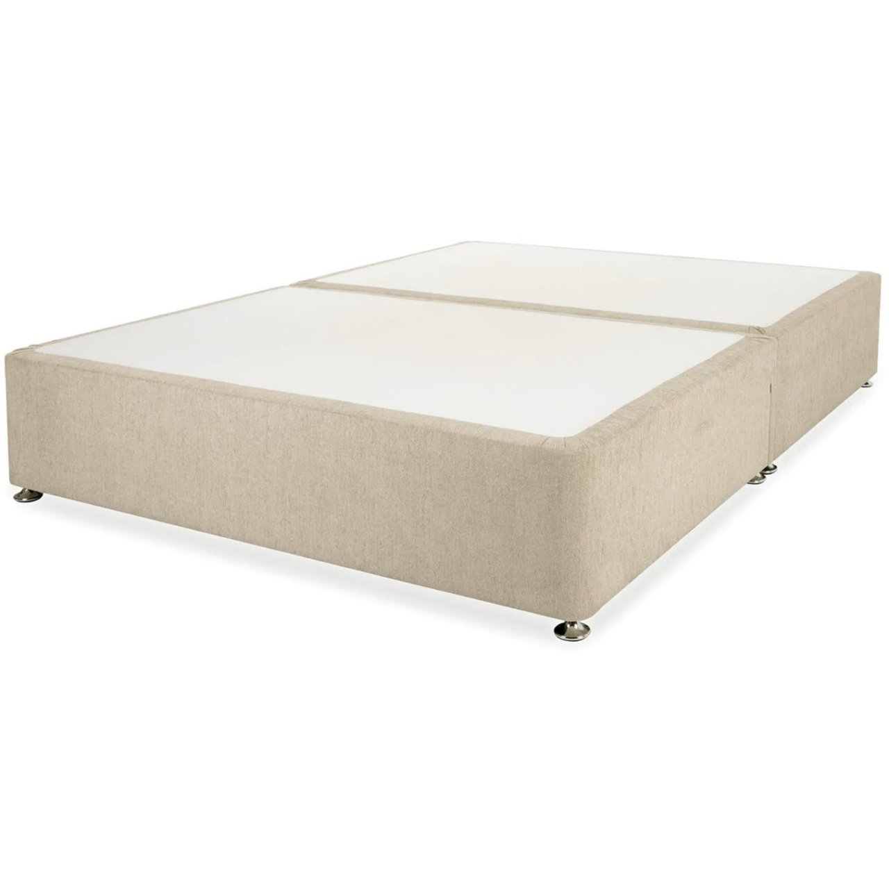 Super King Divan Base with a bright vanilla fabric and chrome gliders