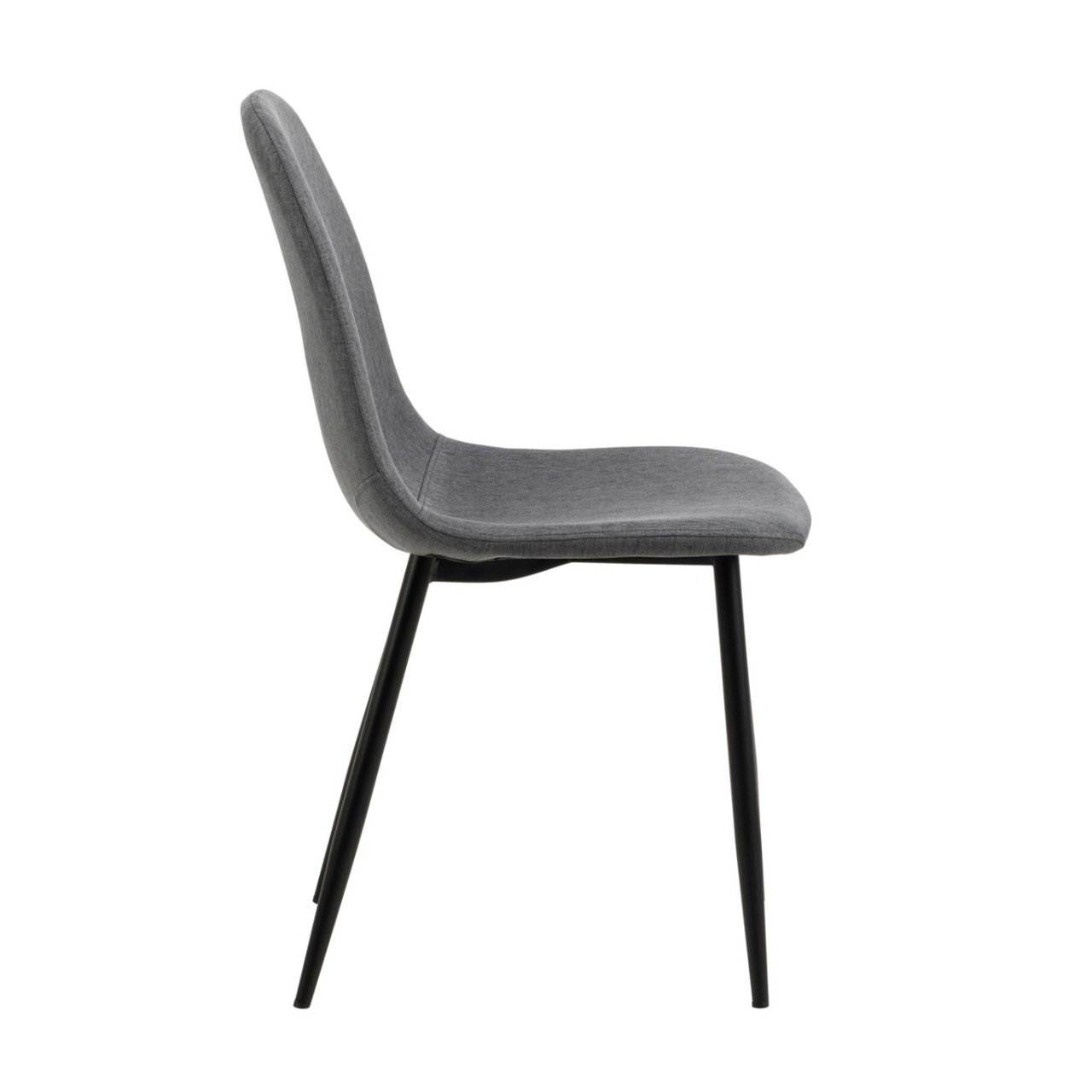 Side view of the dining chair showing its leaned back backrest and careful side stitching