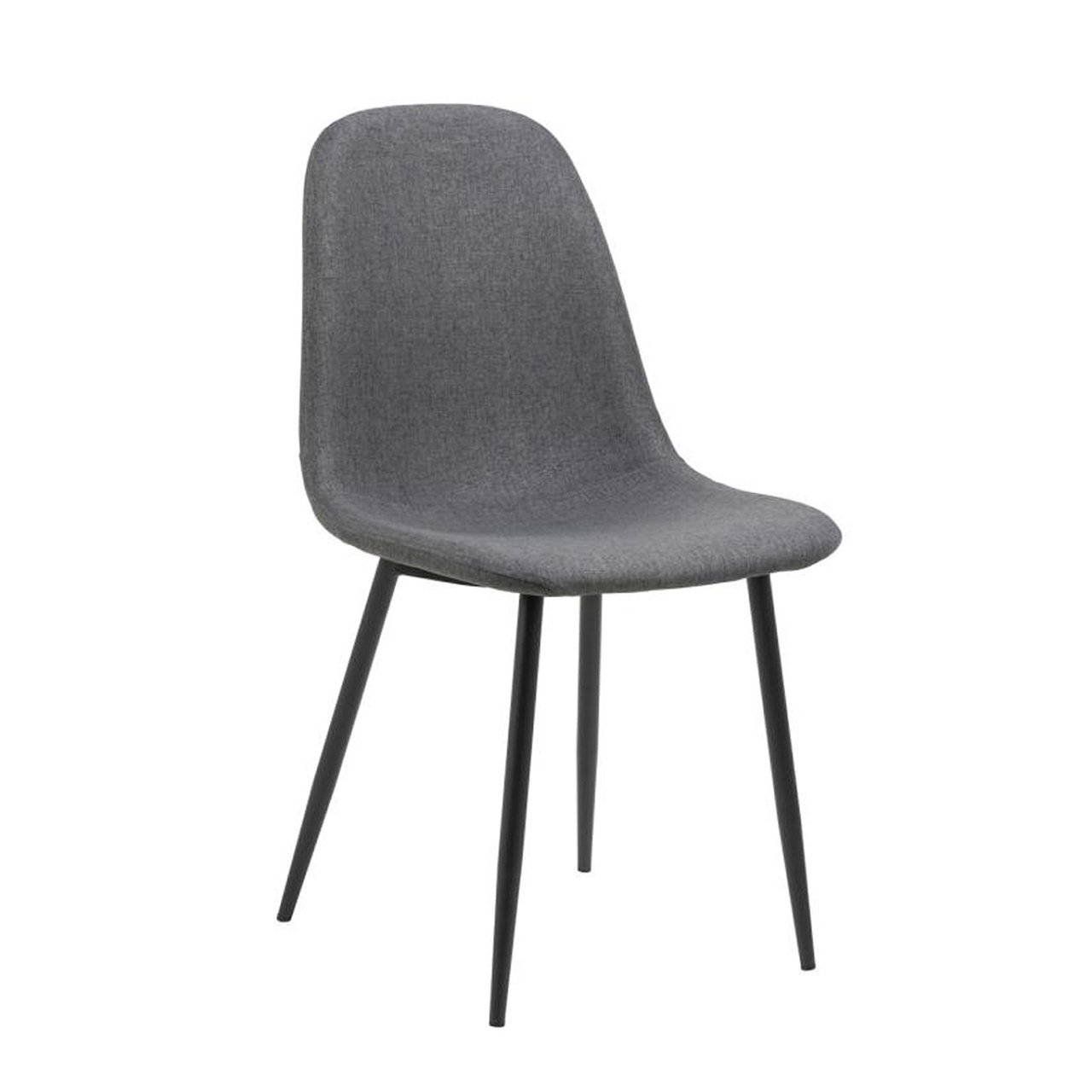 Full image of the Celina Dining chair with grey fabric upholstery and tapered black legs