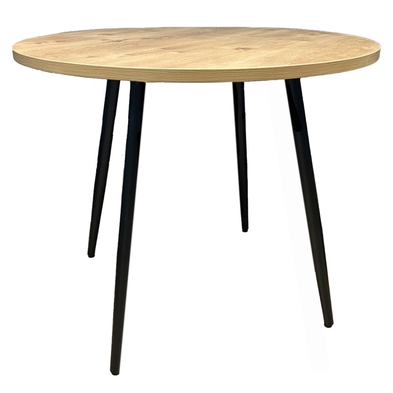 Full view of the Balfron table with oak top and four black legs