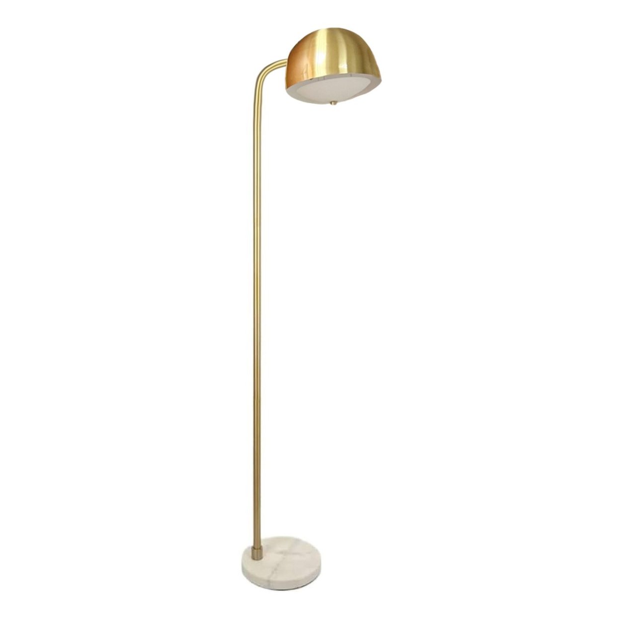 Full view of the Edmond floor lamp showing its thin frame, metal shade and marble base