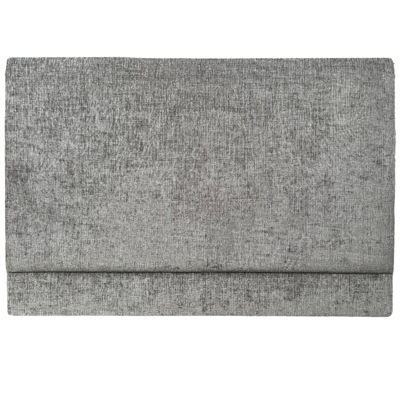 Full view of the Amber headboard showing its neutral grey colour and single cushion with a narrow uncushioned bit at the bottom to fir under a mattress
