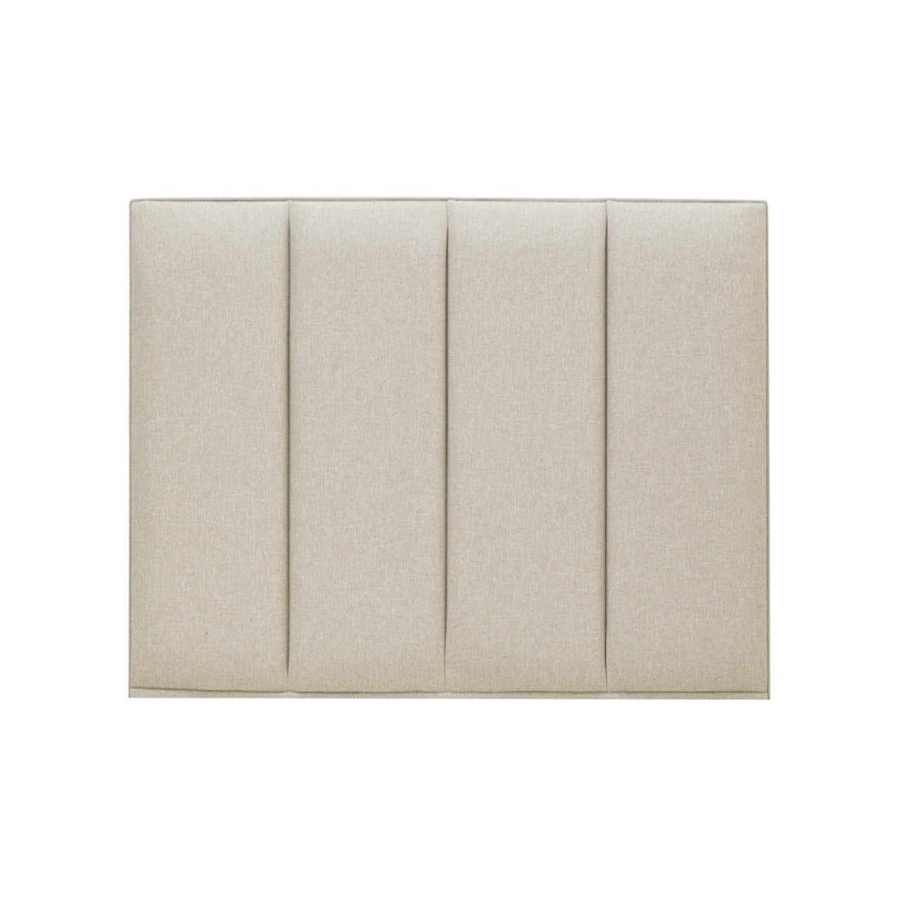 Full view of the top section of the Gemma Single Headboard showing its bright vanilla fabric as well as the cushioned panels that its surface is separated into.