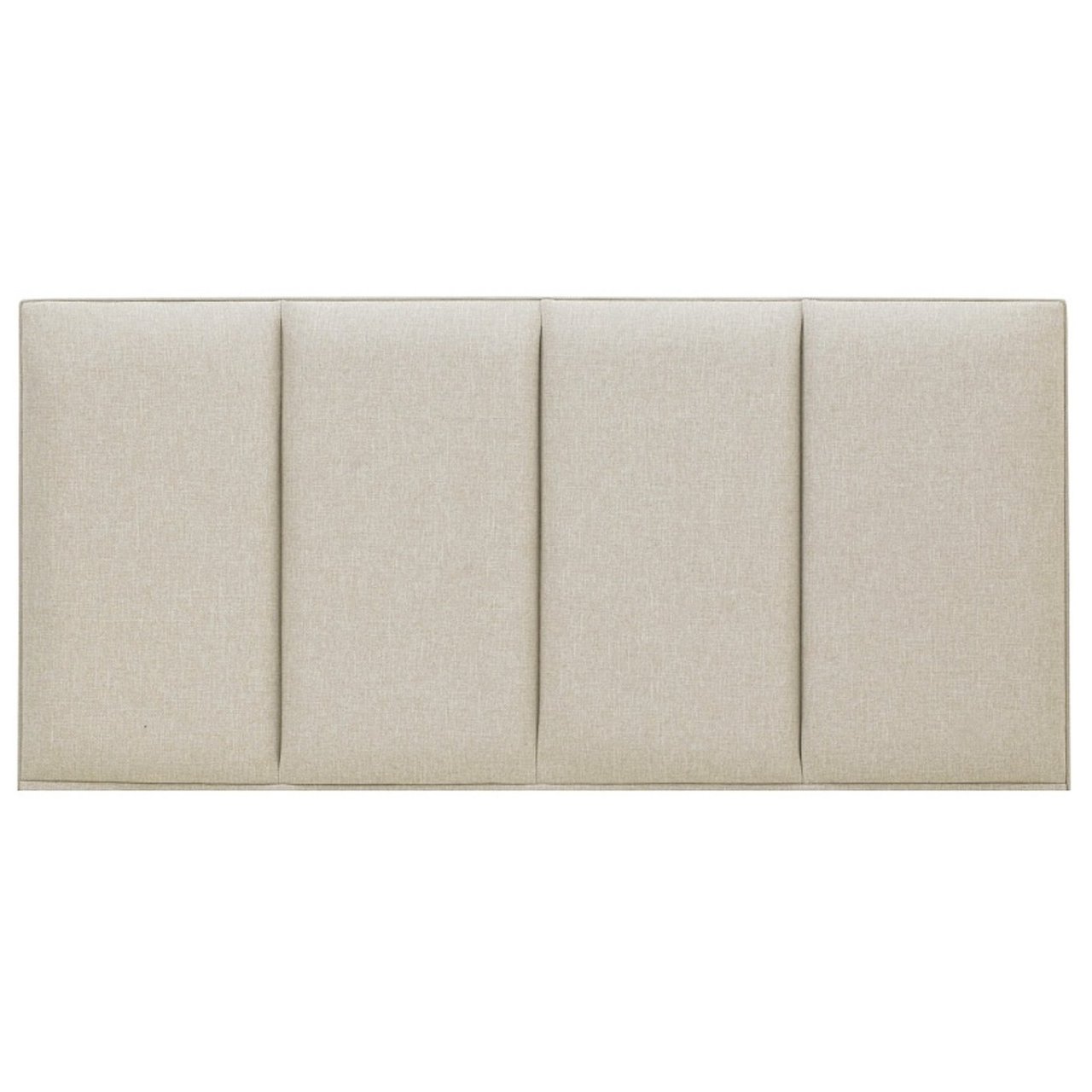 Front view of the Gemma strutted headboard in vanilla showing of its modern design with four panels of cushioning separated by vertical stitches