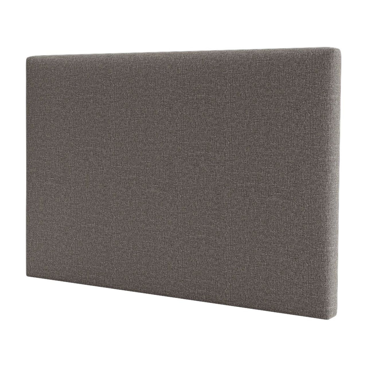 Angled view of the grey headboard revealing the depth of its cushioning