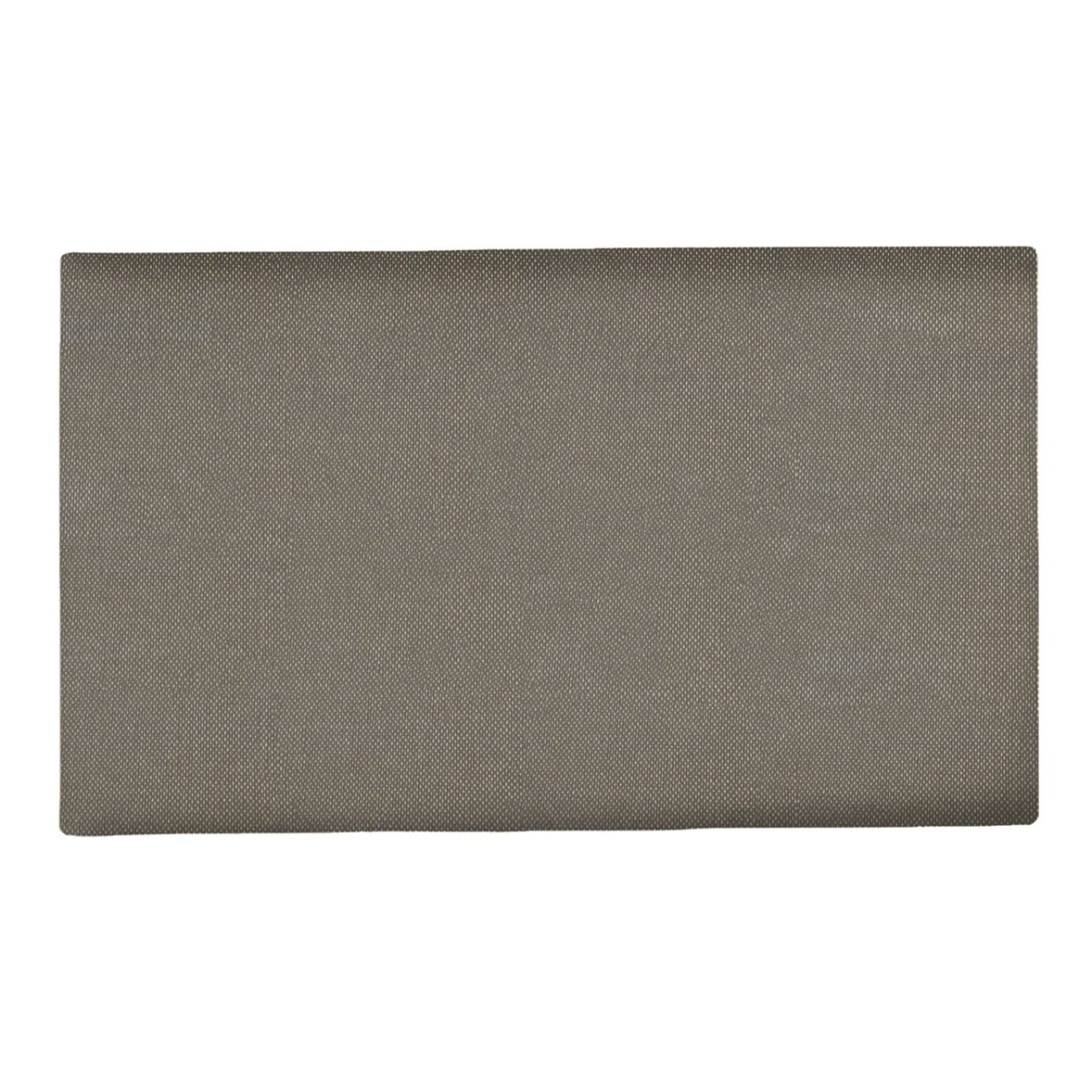Front view of the grey fabric rectangular headboard with rounded corners
