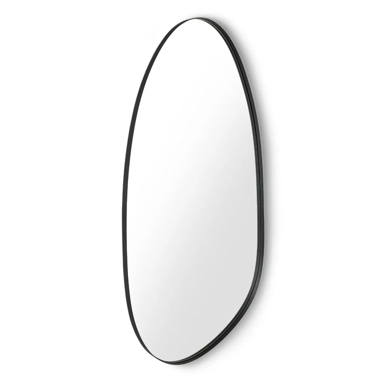 Asymmetrical mirror in a thin black metal fram