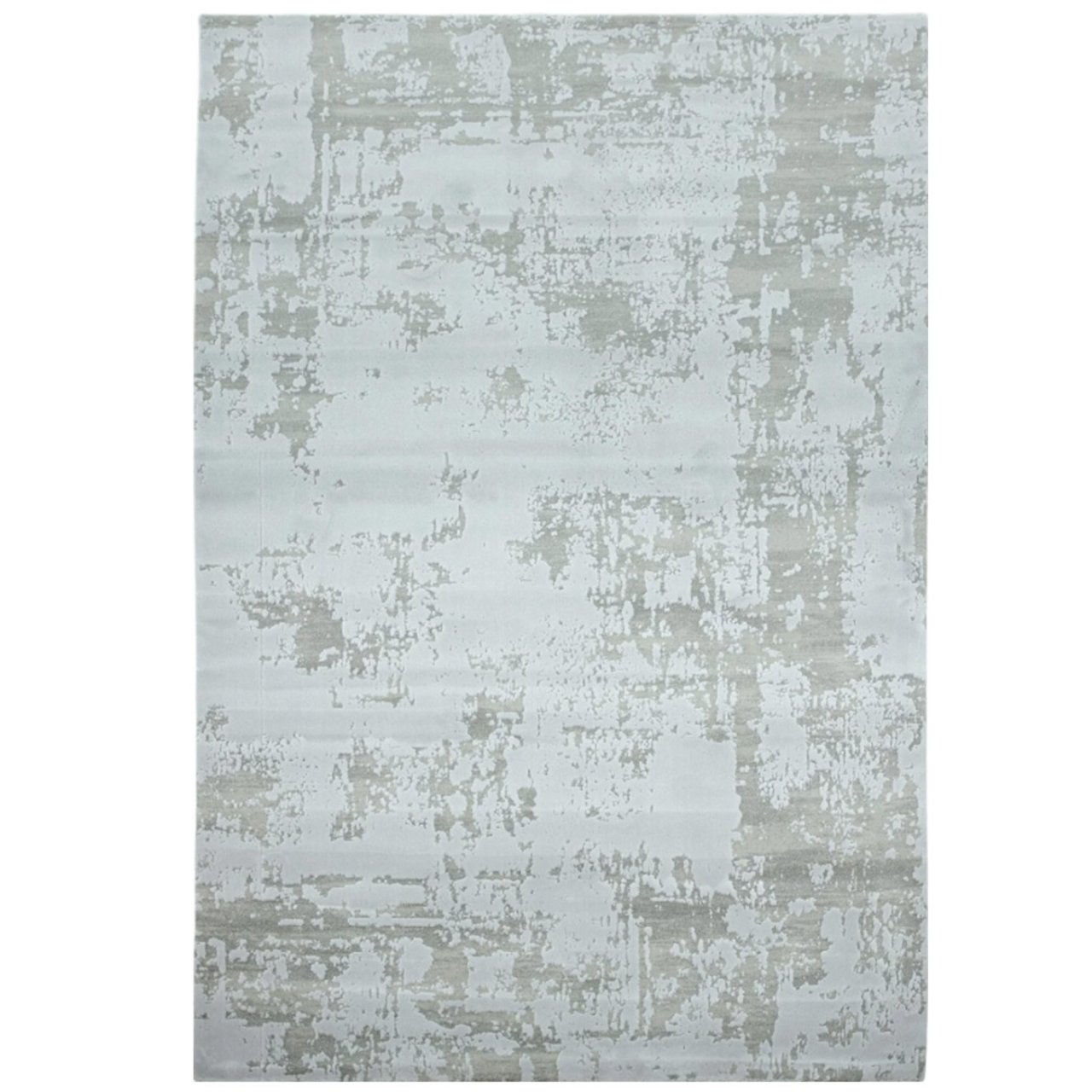 Full view of the Large Astra rug highlighting its silvery pattern and soft white colour