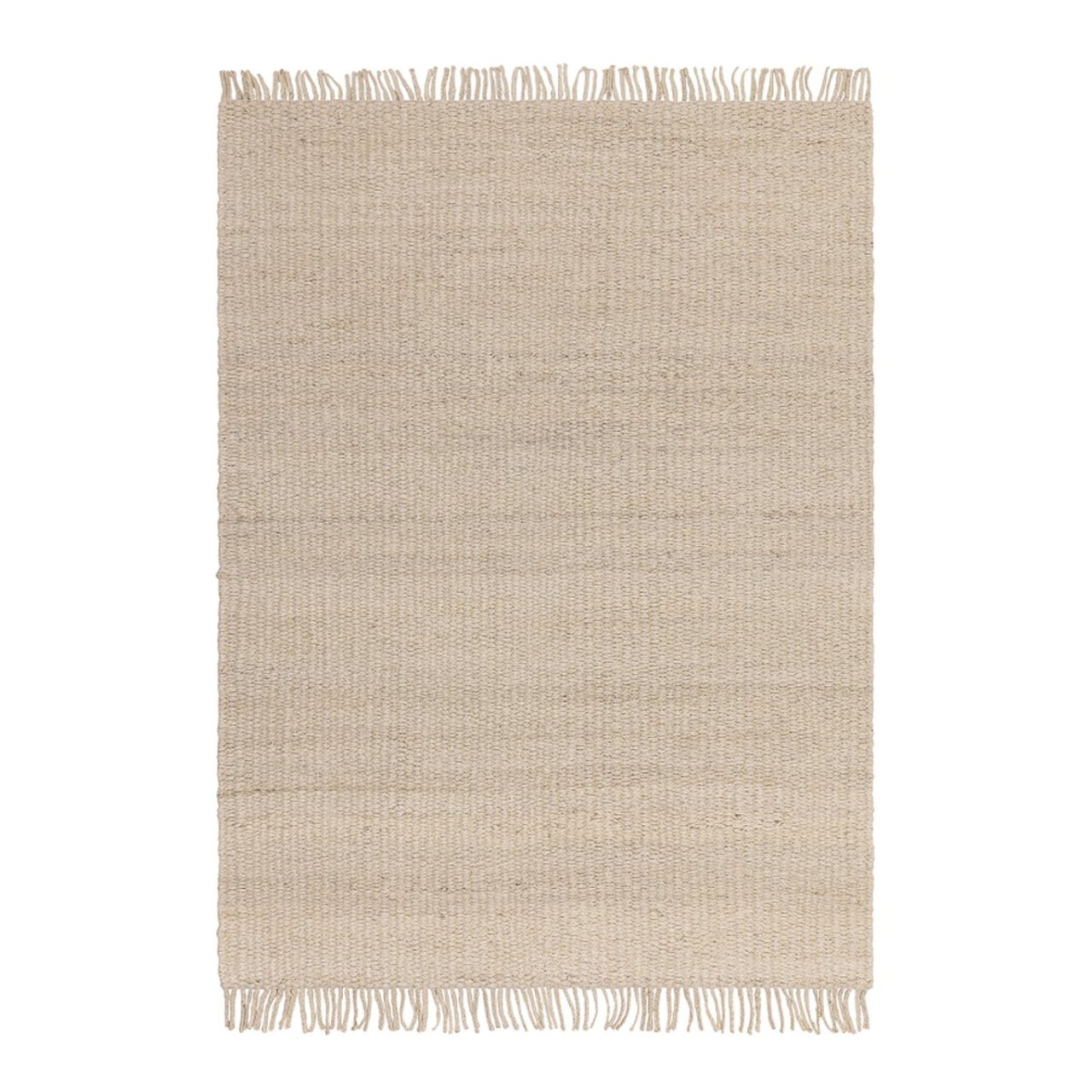 Full view of a sand coloured rug 