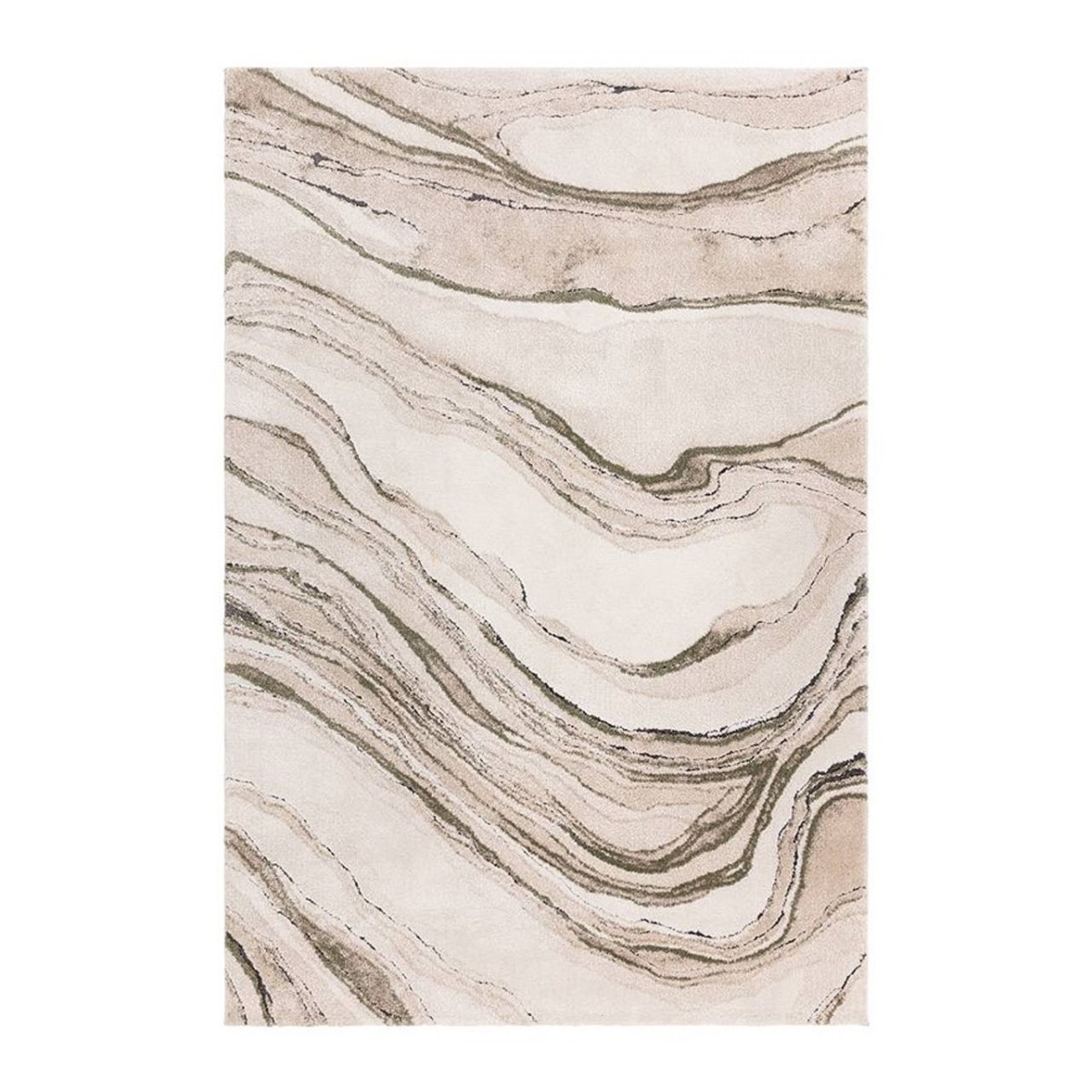 Full view of a fluffy rug with details running through it resembling quartz marbling