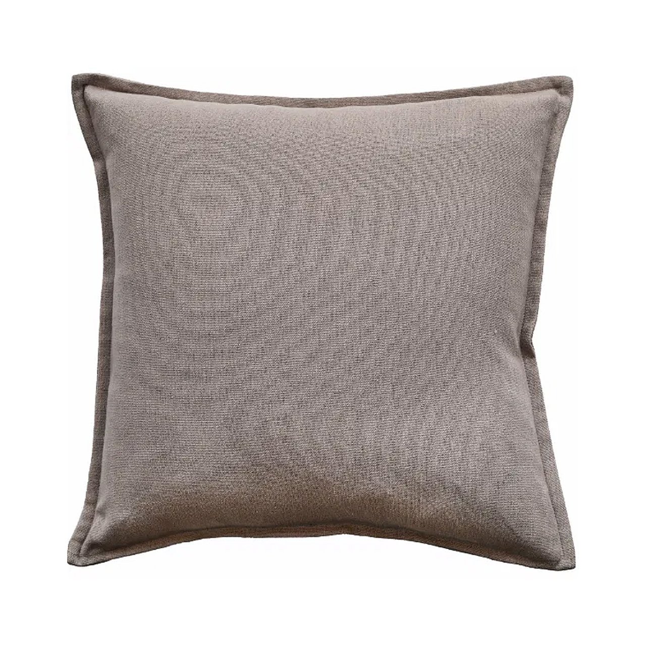 This is a square cushion with soft fabric and a taupe colour