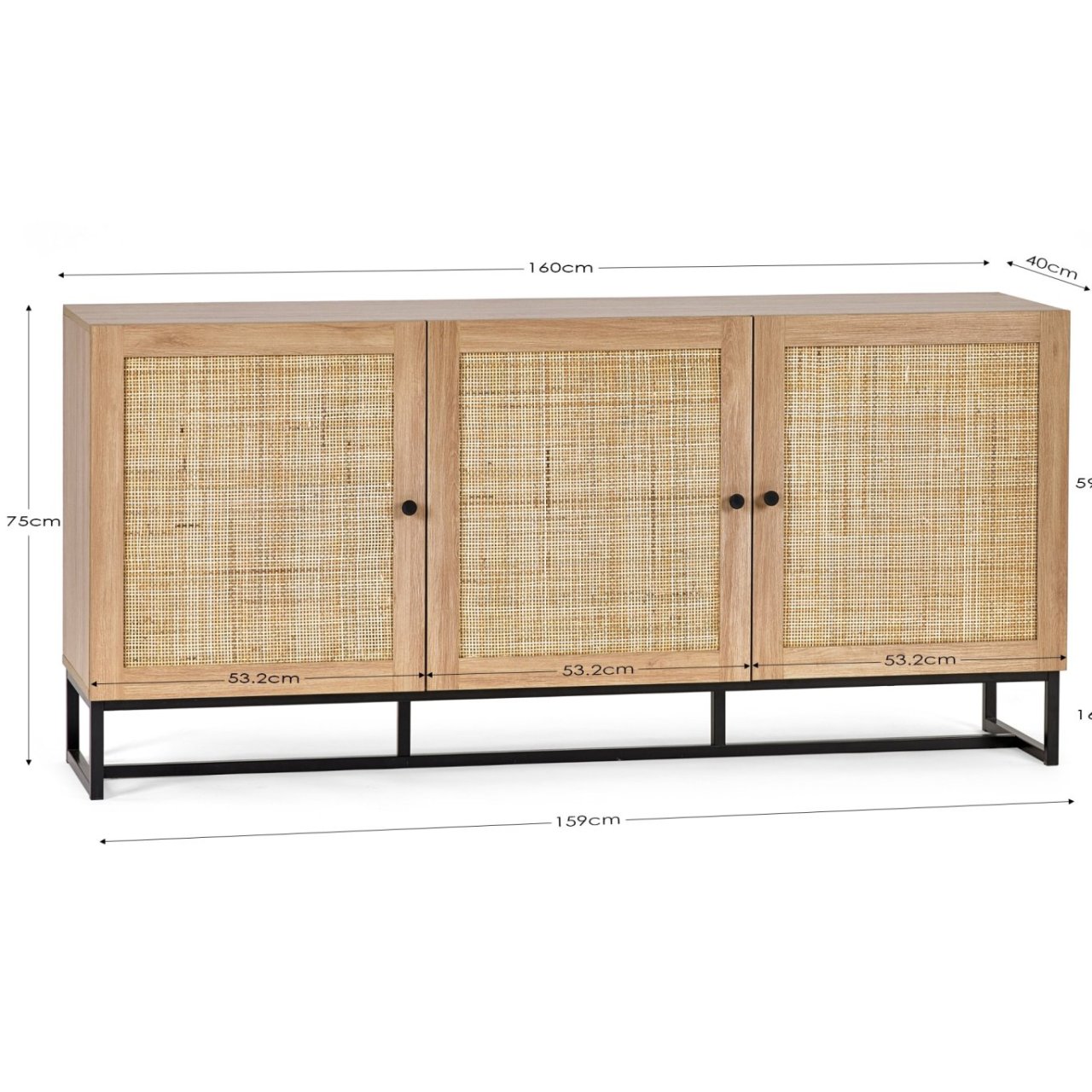 Picture of the Sideboard with dimensions: 160cm width and 75 cm tall