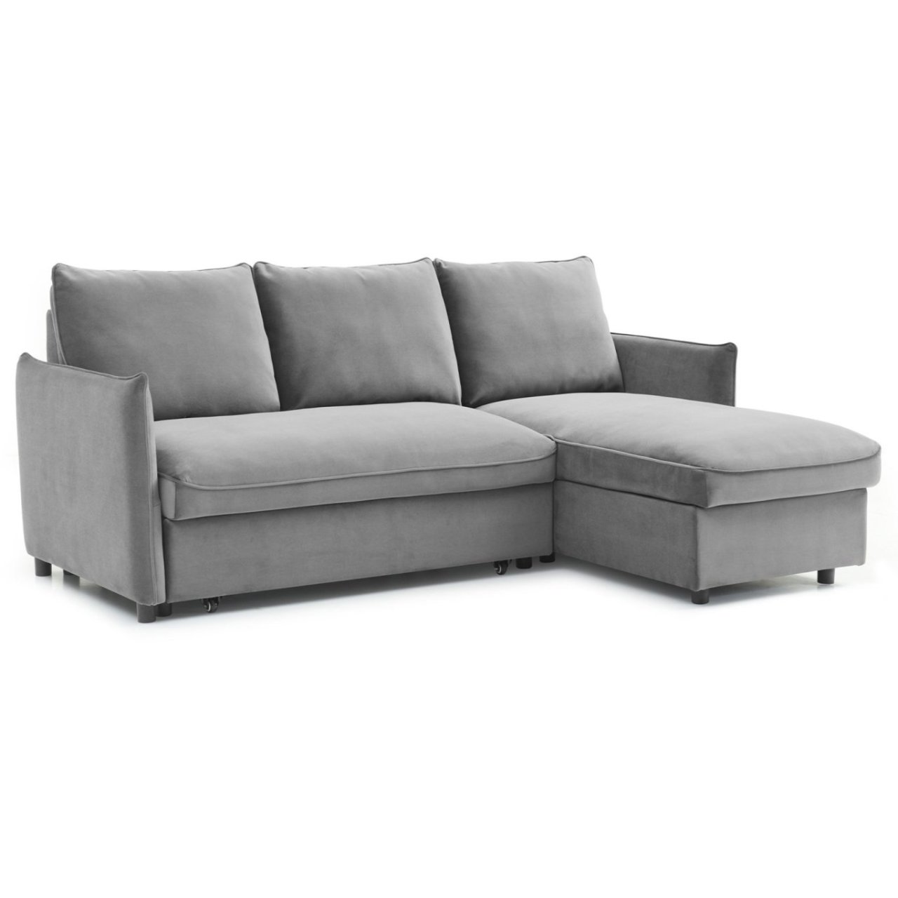 Angled view of the grey Blake corner sofa bed  showing its modern design and the left-hand chaise