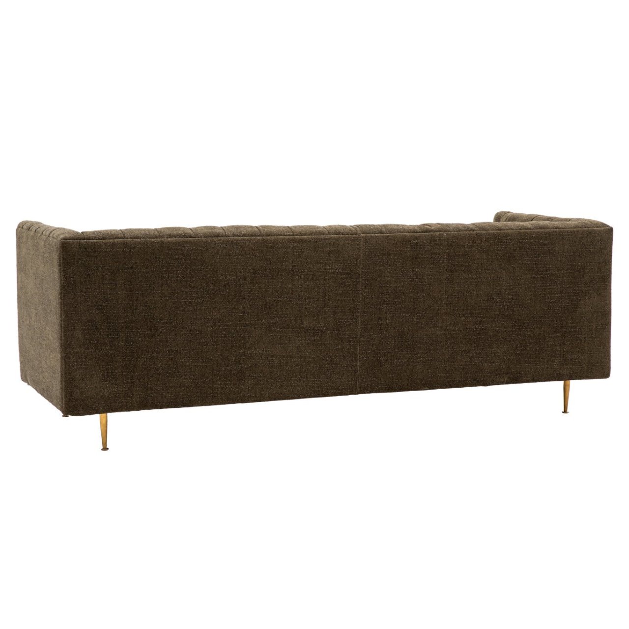Back view of the sofa - fully upholstered in olive fabric 