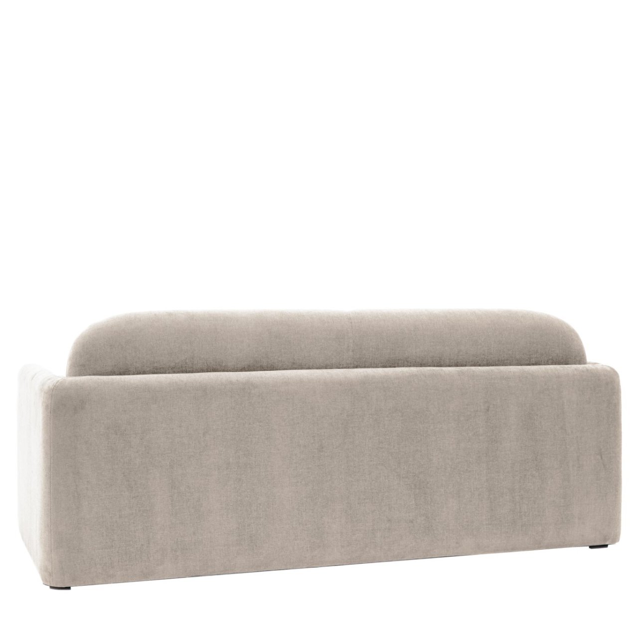 View from the back of the beige 3-seater sofa showing the back cushion jutting slightly from the frame