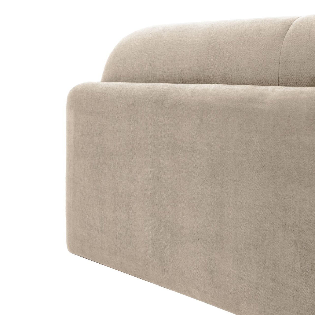 Long view of the backrest of the beige sofa in smooth soft fabric