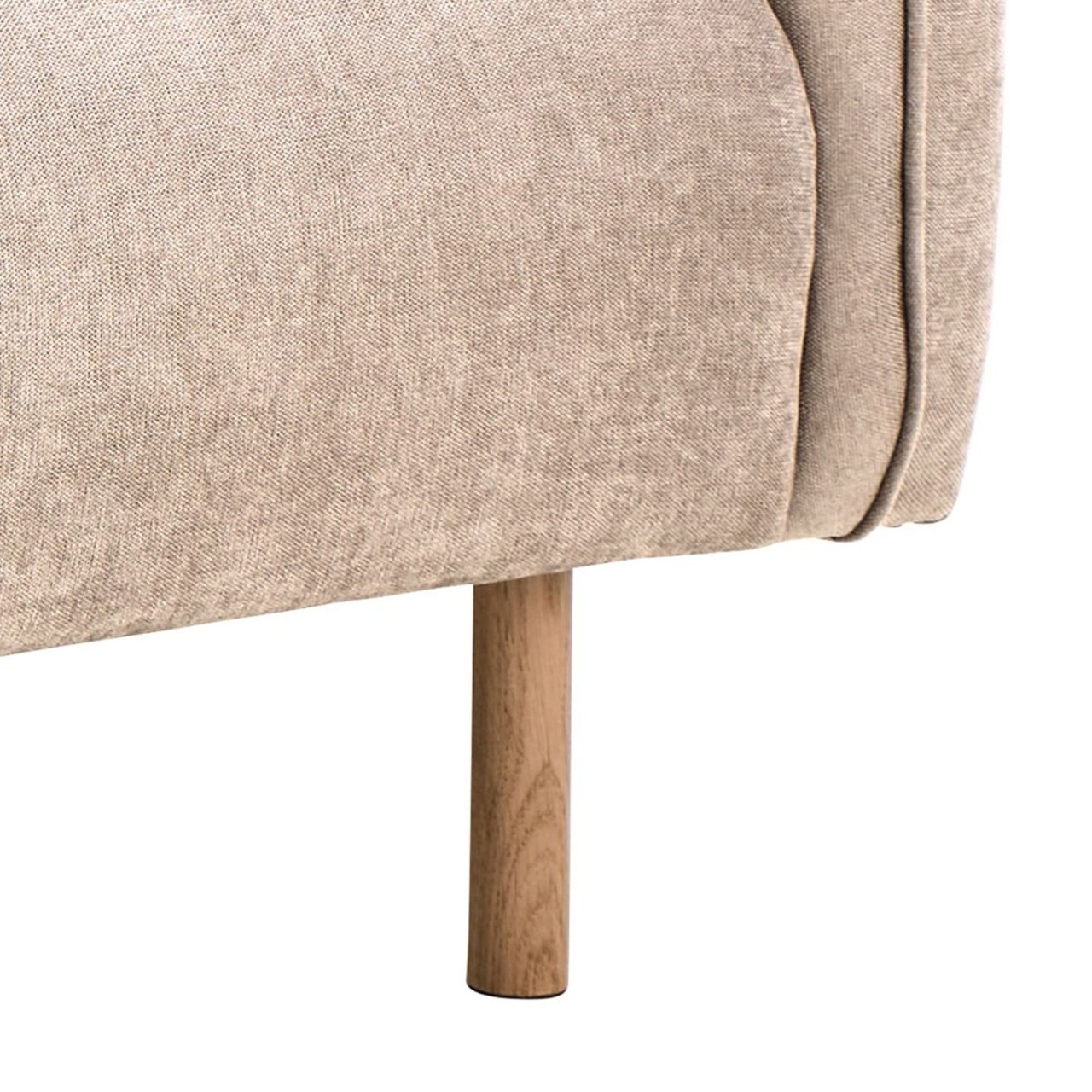 Close up of the sofa leg and fabric showing the rounded design