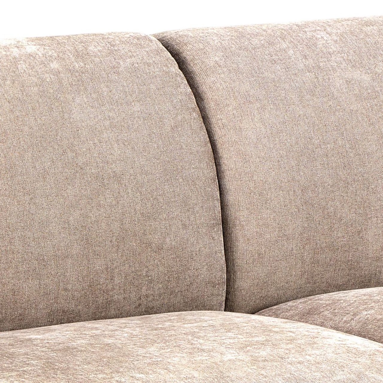 Zoom in on the back cushions and the line separating them. the soft woven, beige fabric is clearly visible