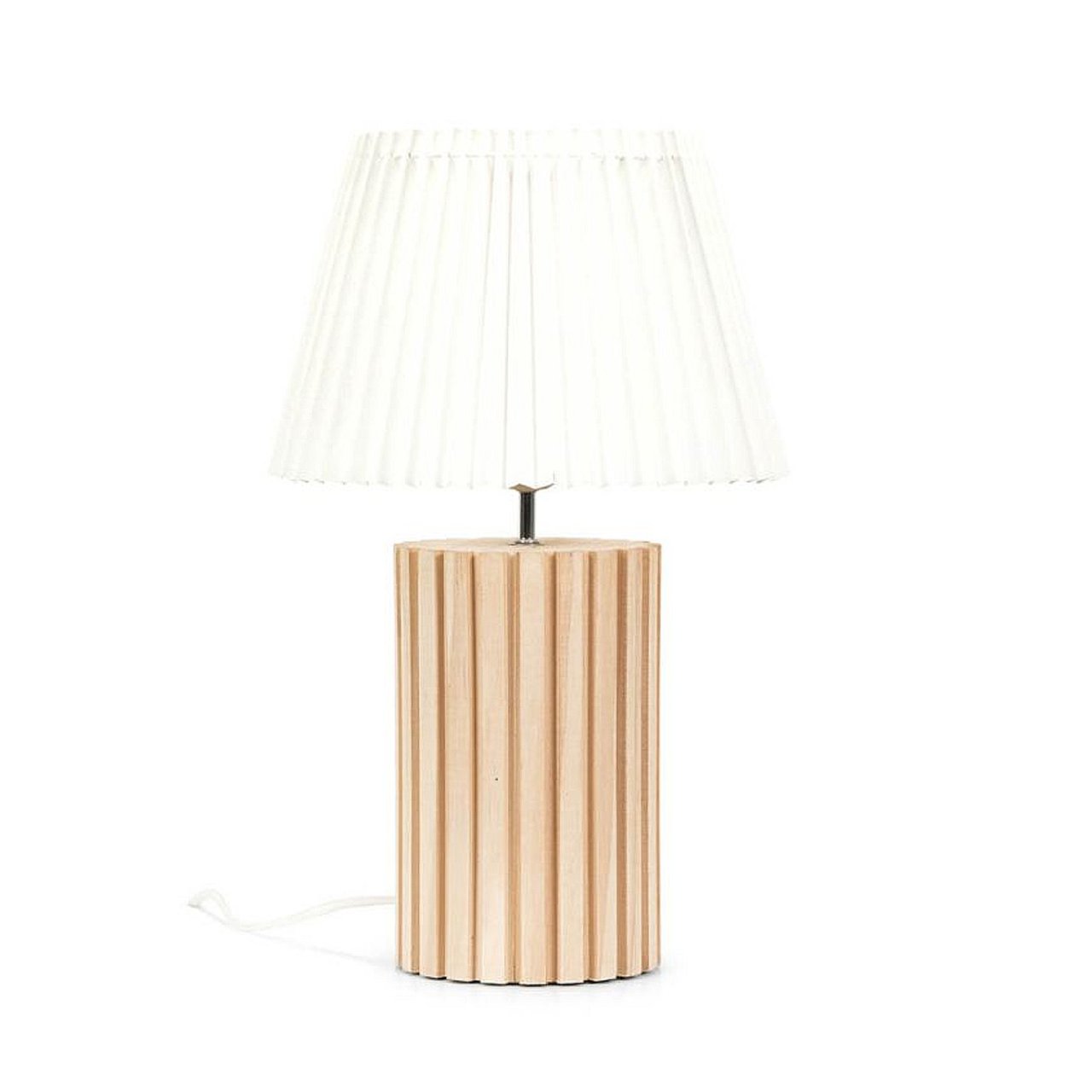 Table lamp with oak wood base and pleated shade
