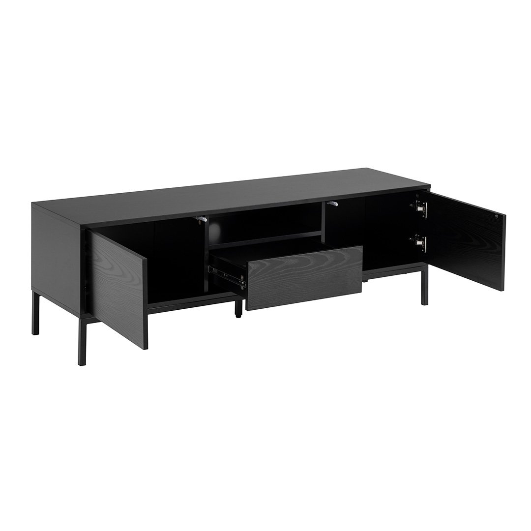 The See Ash black TV Unit with doors and single drawer open