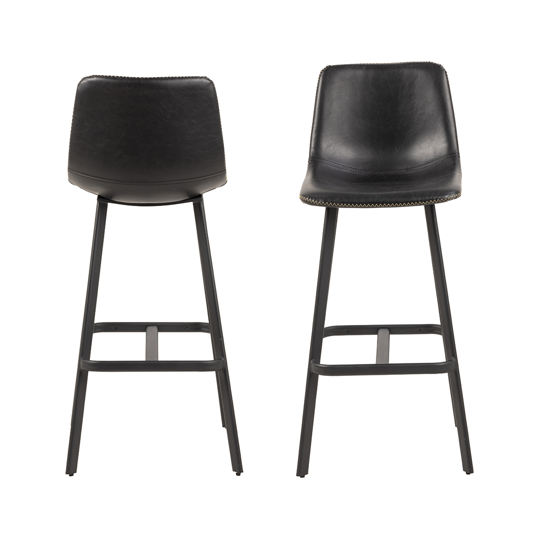 Front and back view of the tall faux-leather bar stool