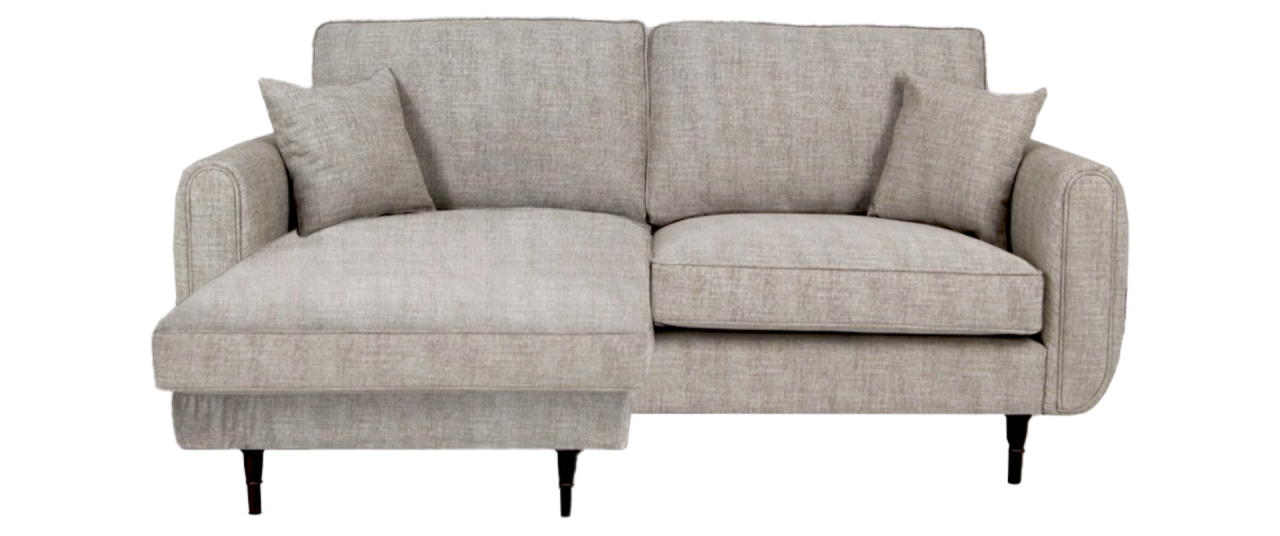 Rita Corner sofa in beige with wood tapered legs