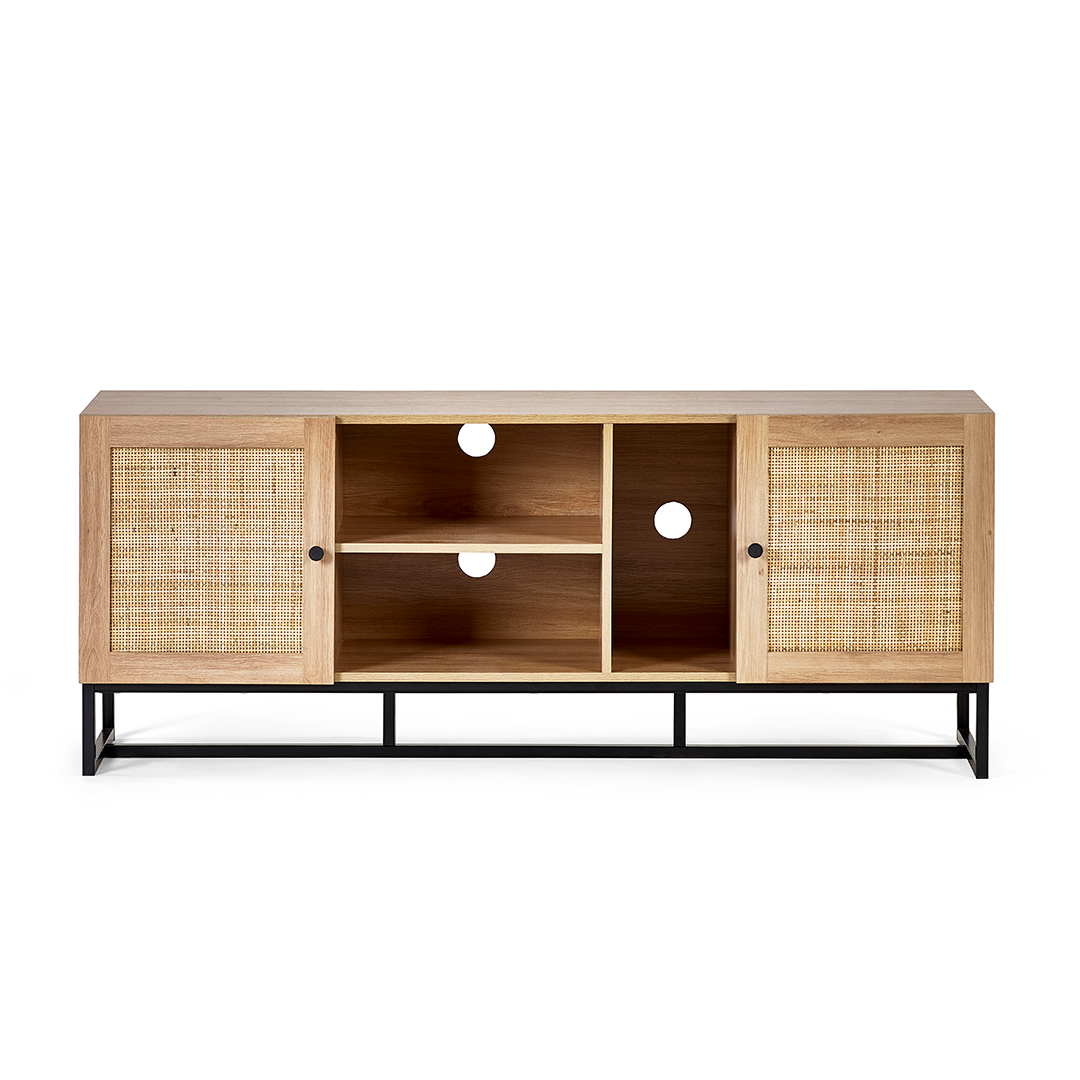 Front view of the padre tv unit in oak